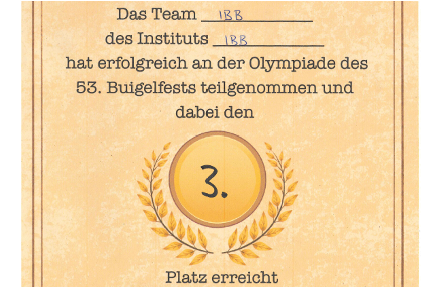 Urkunde der Bauigel-Olympiade